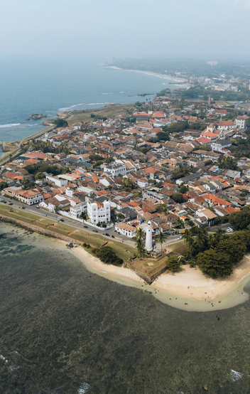 Aerial view of Galle Fort and the Indian Ocean.